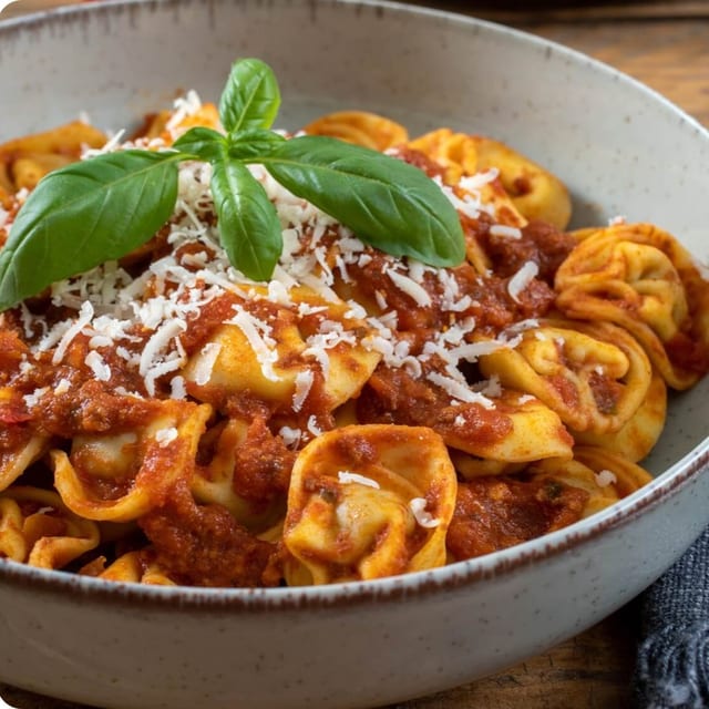 Tortelloni De Queso Con Salsa Casera De Tomate O Al Pesto.